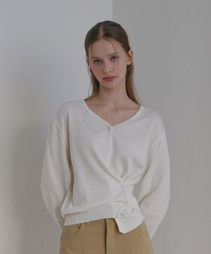 투웨이버튼 브이넥 가디건-아이보리