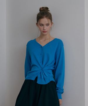 투웨이버튼 브이넥 가디건-클래식블루