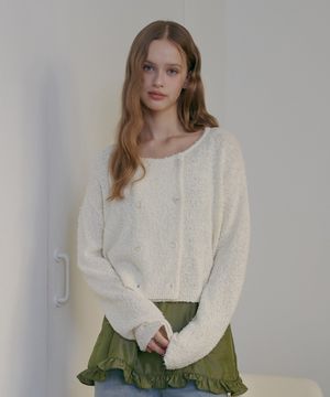 더블버튼 부클 가디건-크림