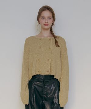 더블버튼 부클 가디건-올리브