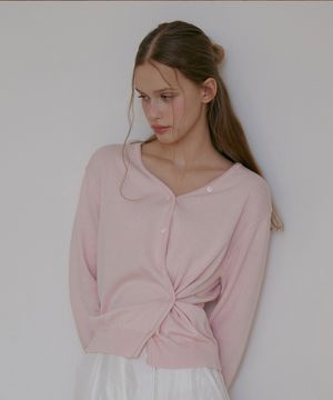 투웨이버튼 브이넥 가디건-베이비핑크