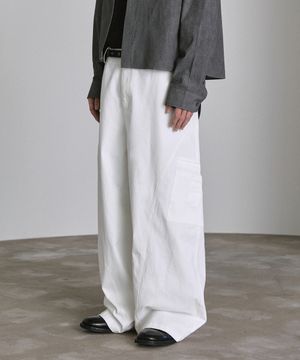 코튼 커브드 카고 와이드 팬츠 - 화이트