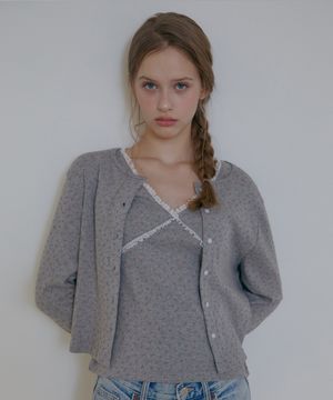 플라워 코튼 가디건-멜란지