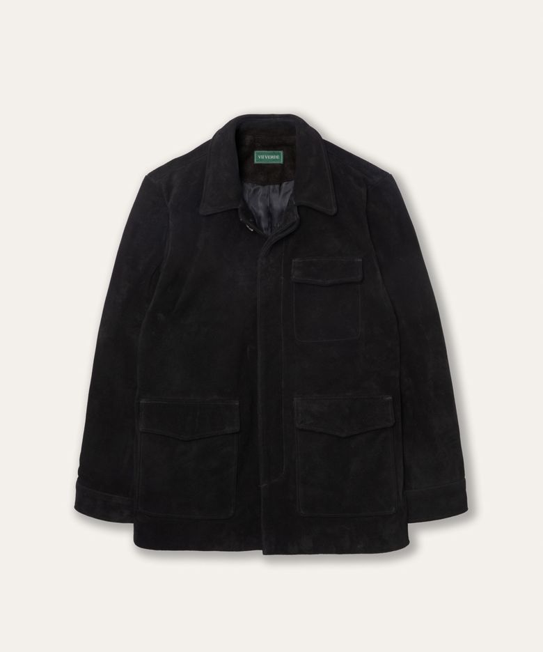 Button Up Suede Jumper Black