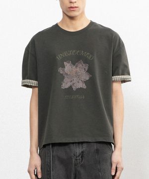 드라이 플라워 크롭 롤업 티셔츠 [워시드 차콜]