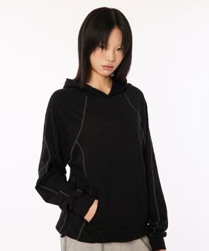 슬라브 절개 후드 티셔츠 [블랙]