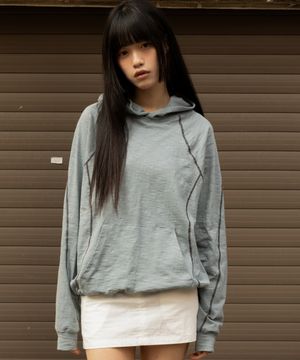 슬라브 절개 후드 티셔츠 [스카이블루]