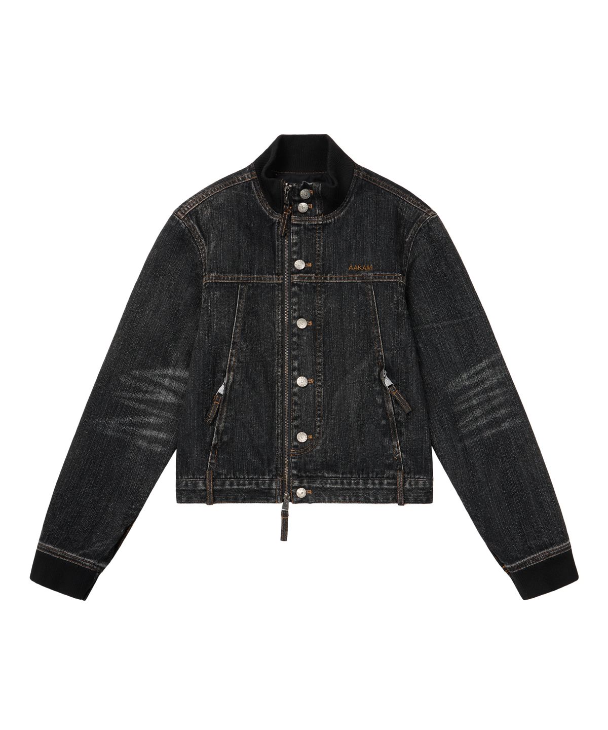 아캄(AAKAM) Ribbed Denim Zip-Up Jacket (Black)