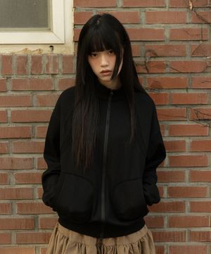 와플 배색 절개 집업 [블랙]