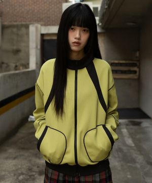 와플 배색 절개 집업 [라임]