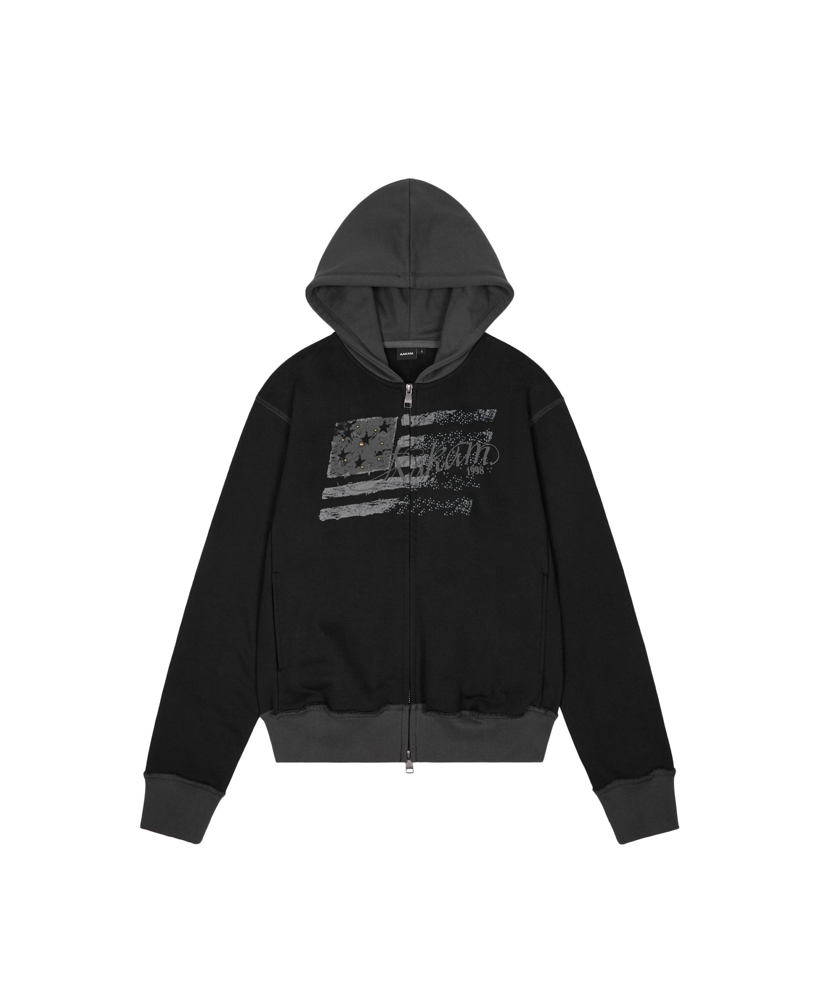 MUSINSA公式 | AAKAM Star-Spangled Zip-Up hoodie (Black)