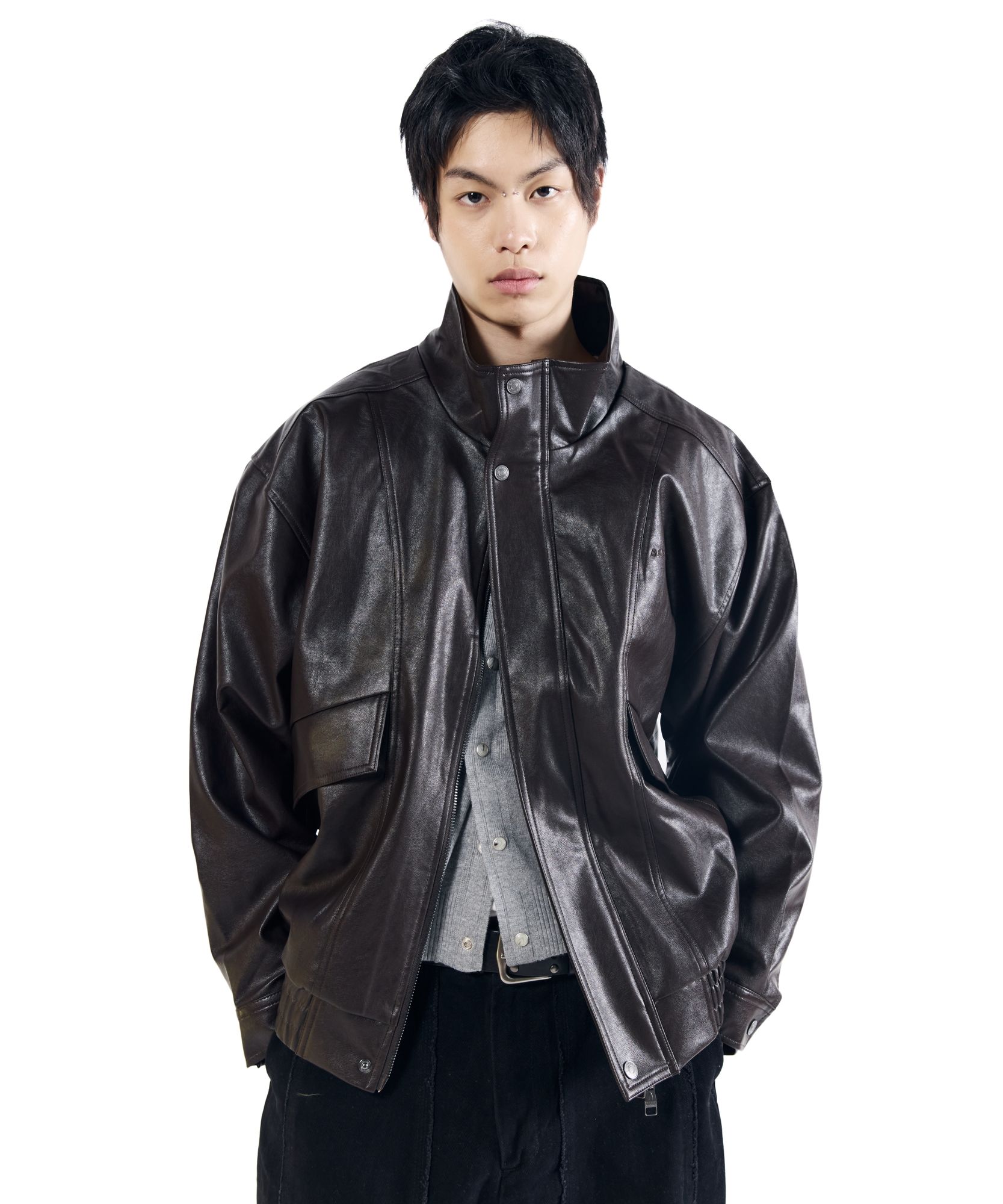 MUSINSA | AAKAM Dad Leather Jacket (Brown)