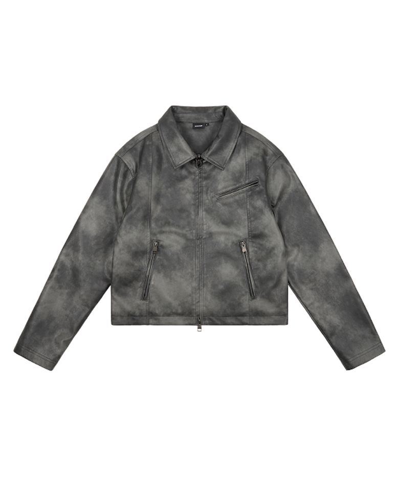 Salt Washed Leather Jacket (Black)