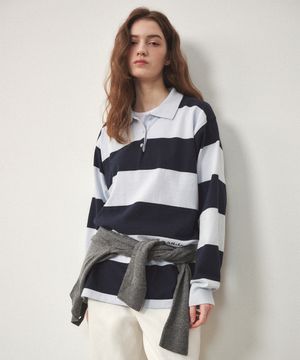 코튼 럭비 스트라이프 풀오버 네이비