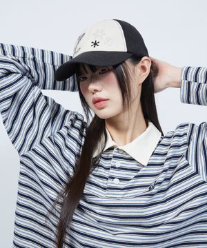 모티프 아플리케 자수 투톤 볼캡 BLACK