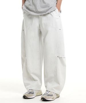 와이드 절개 리벳 포인트 밴딩 팬츠 아이보리