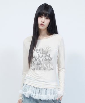 소프트 슬림 보트넥 그래픽 긴팔 티셔츠 IVORY