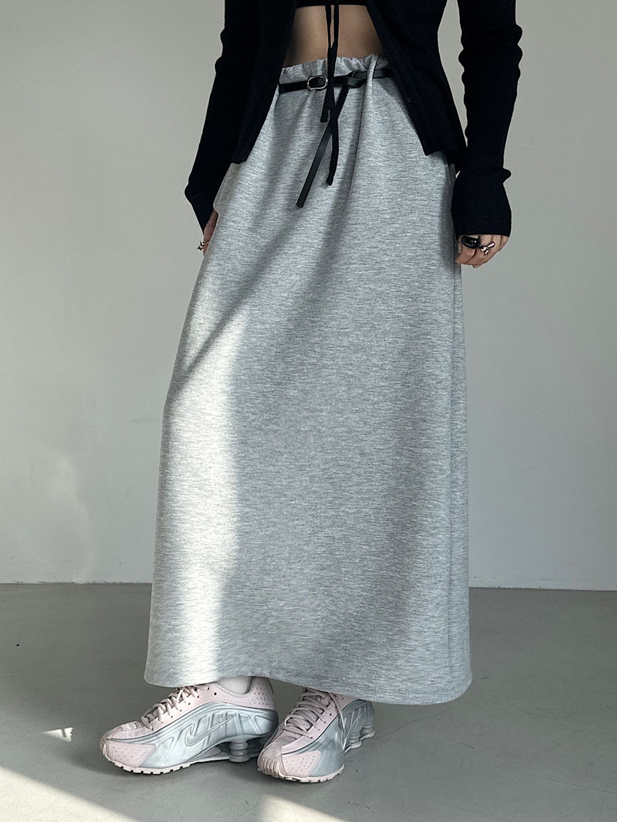 아포엠(APOEM) Belted Jersey Skirt (2C)