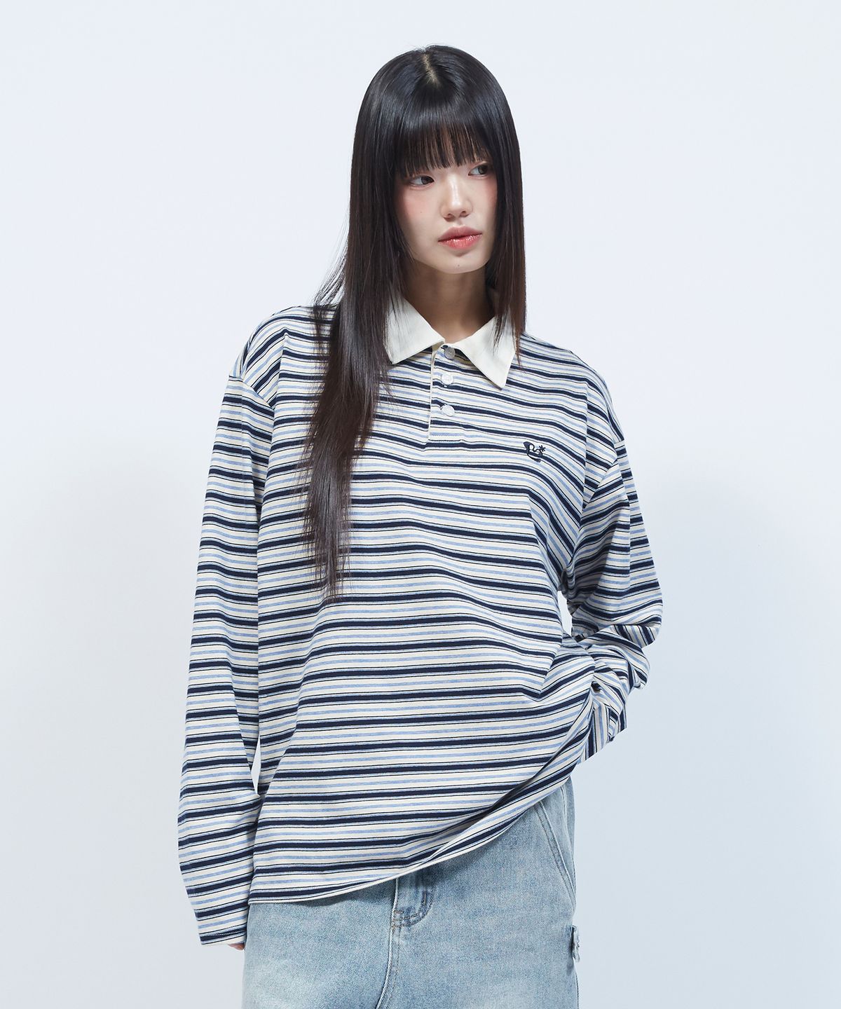 엘엠알(LMR) 멀티 스트라이프 카라 긴팔 티셔츠 NAVY