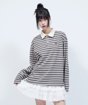 멀티 스트라이프 카라 긴팔 티셔츠 GREY
