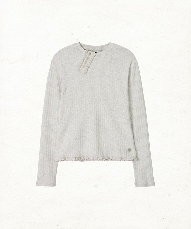 DD diagonal henley neck long sleeve (LIGHT GREY)