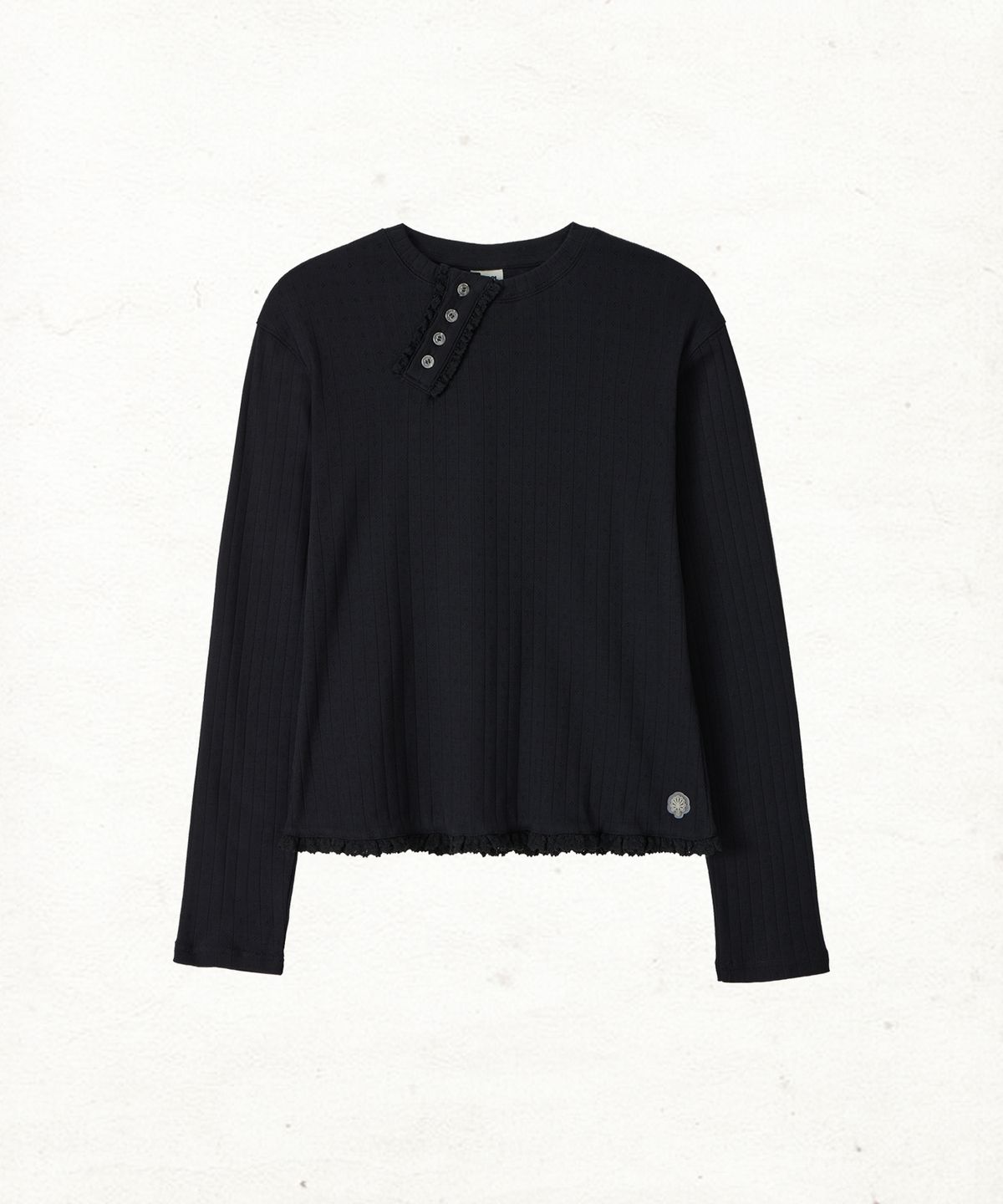 단델(DANDEL) DD diagonal henley neck long sleeve (BLACK)