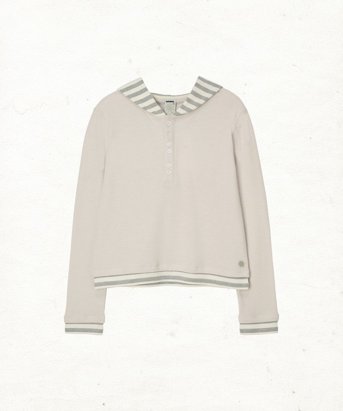 단델(DANDEL) DD stripe layered hooded long sleeve (DUST CREAM)