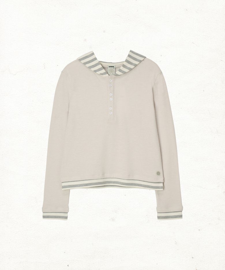 DD stripe layered hooded long sleeve (DUST CREAM)