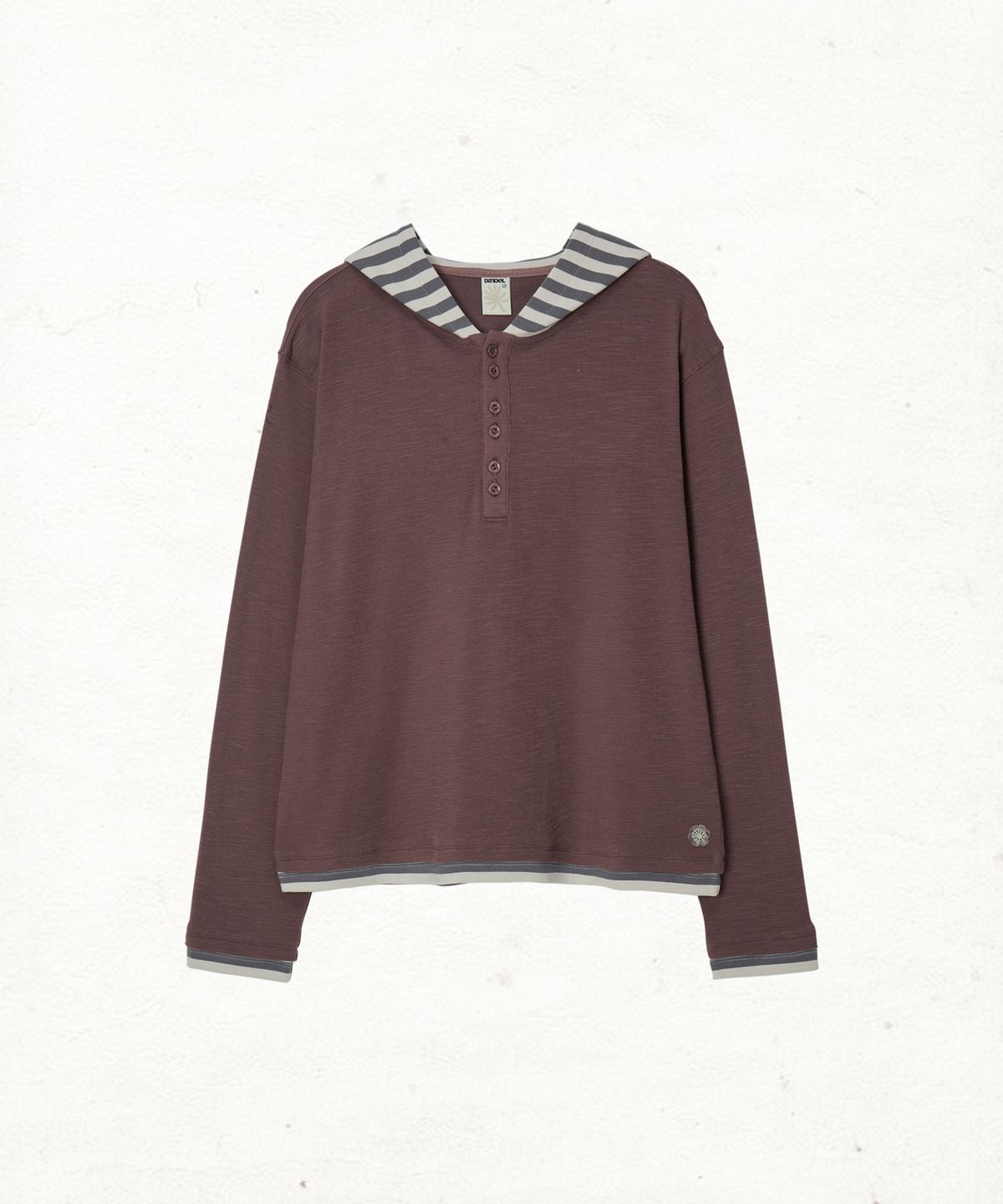 단델(DANDEL) DD stripe layered hooded long sleeve (WINE)