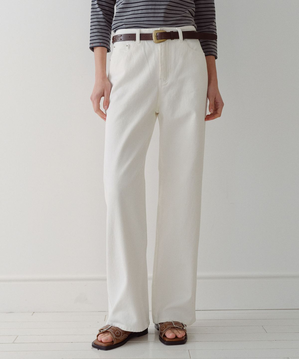 엔오르(EN OR) COLOR COTTON STRAIGHT PANTS - IVORY