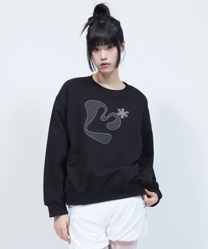 아플리케 플로럴 로고 맨투맨 BLACK