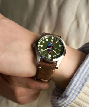 [로이드X후아유] 콜라보 베어 남성 가죽 시계 (브라운-카키)