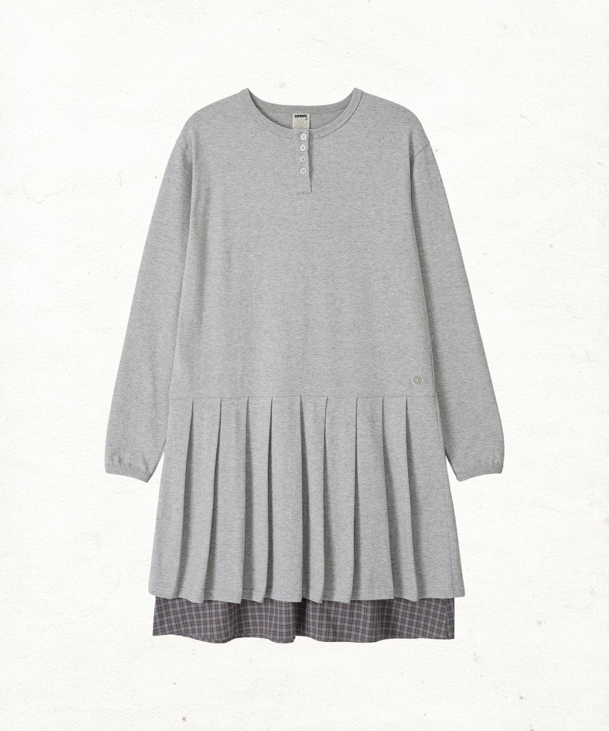 단델(DANDEL) DD henley neck pleated midi dress (GREY)