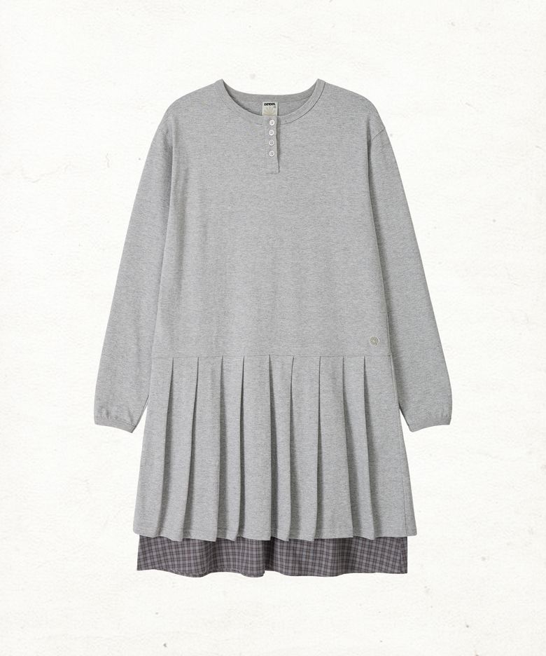 DD henley neck pleated midi dress (GREY)