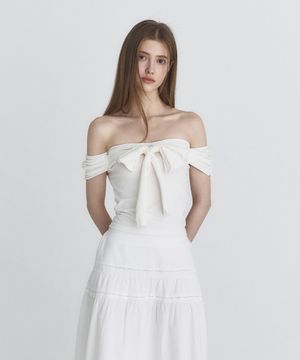 오프 숄더 리본 탑 (아이보리)