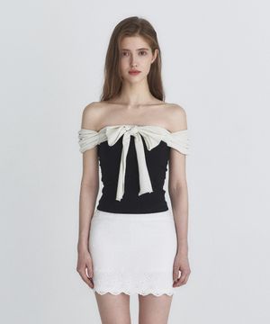 오프 숄더 리본 탑 (블랙)