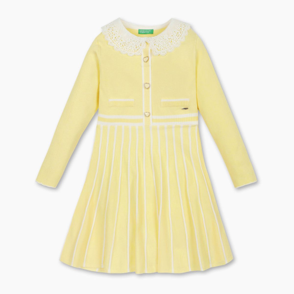 베네통키즈(BENETTONKIDS) 레이스 카라 니트 원피스_QAOP07611YE