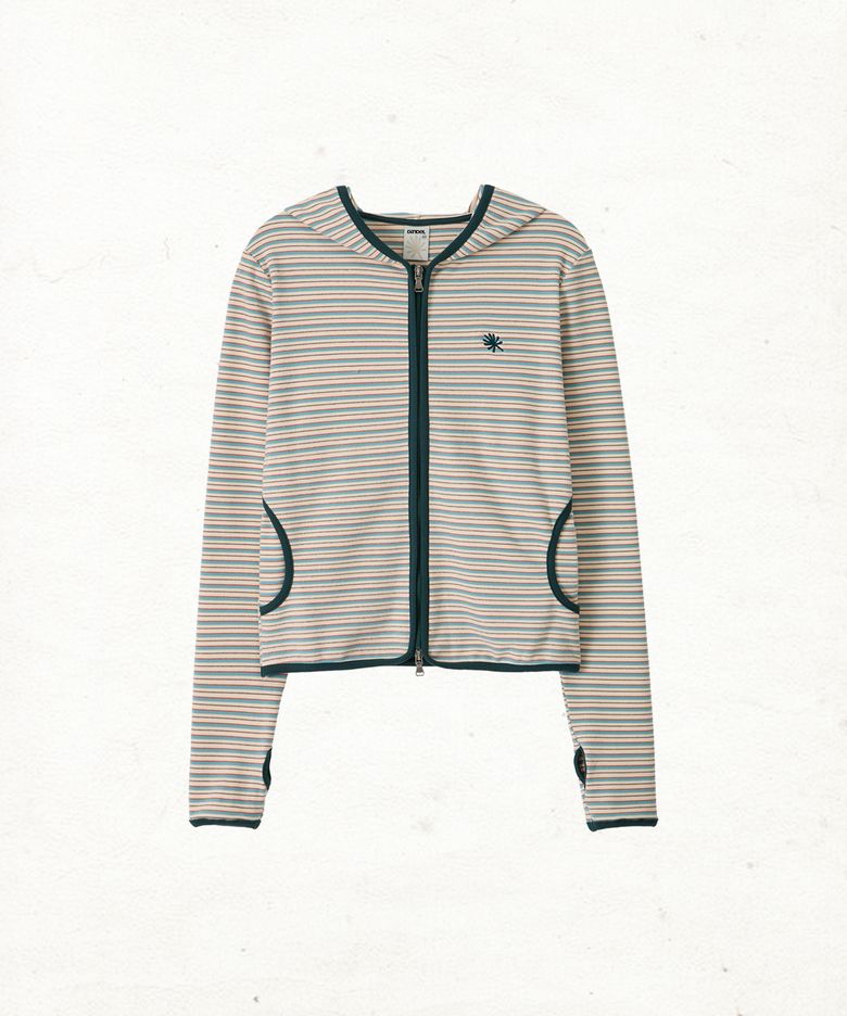 DD stripe trim hoodie zip-up (MINT)