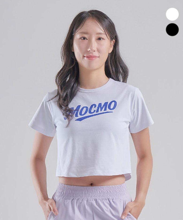 MOCMO 크랙 레터링 크롭 반팔 티셔츠