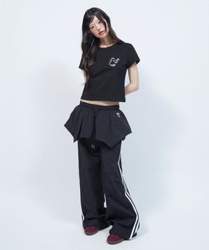 레이어드 트랙 나일론 스커트 팬츠 BLACK