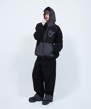 체크 아플리케 롤업 투웨이 벌룬 팬츠 BLACK