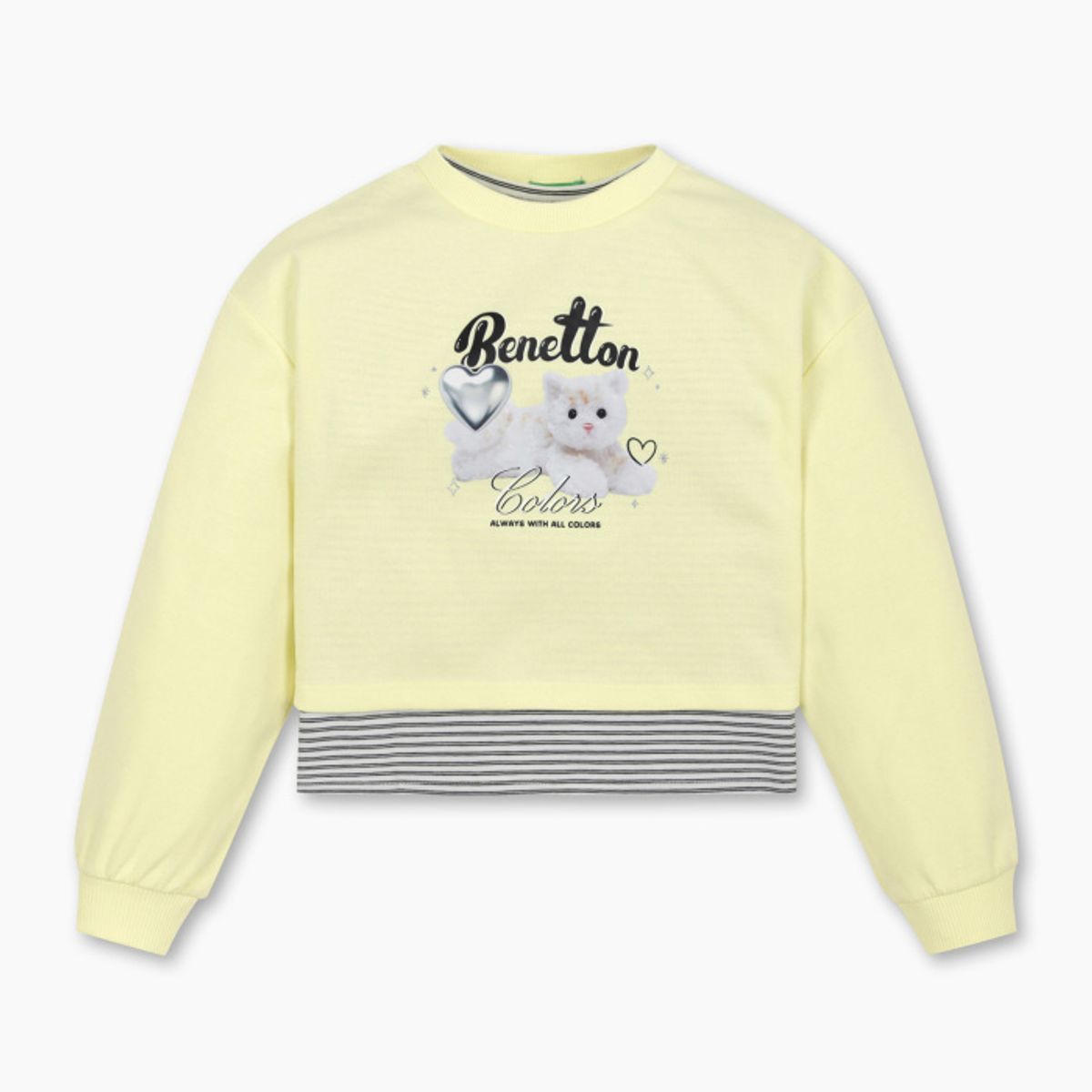 베네통키즈(BENETTONKIDS) 하트 캣 레이어드 맨투맨_QAMT09611LA