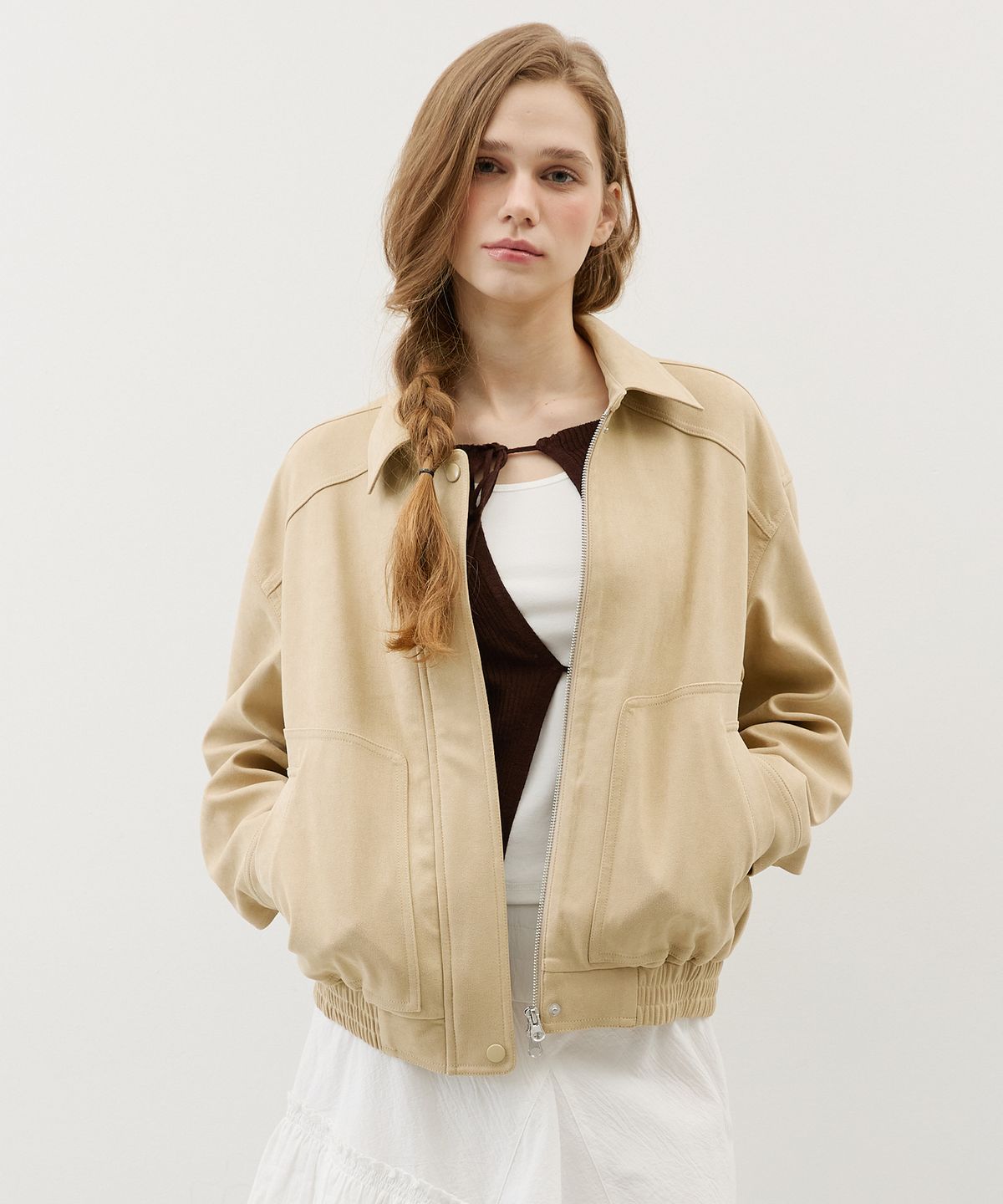시티브리즈(CITYBREEZE) 스웨이드 포켓 블루종_LIGHT GREY
