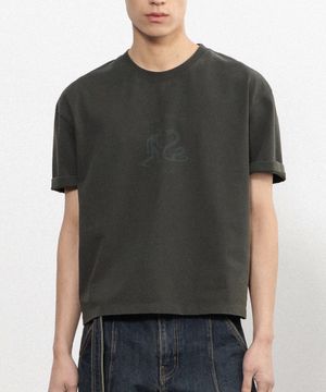 묘독 크롭 티셔츠 [워시드 차콜]