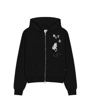 Midnight Horse Graphic Hoodie ZIP-UP_Black