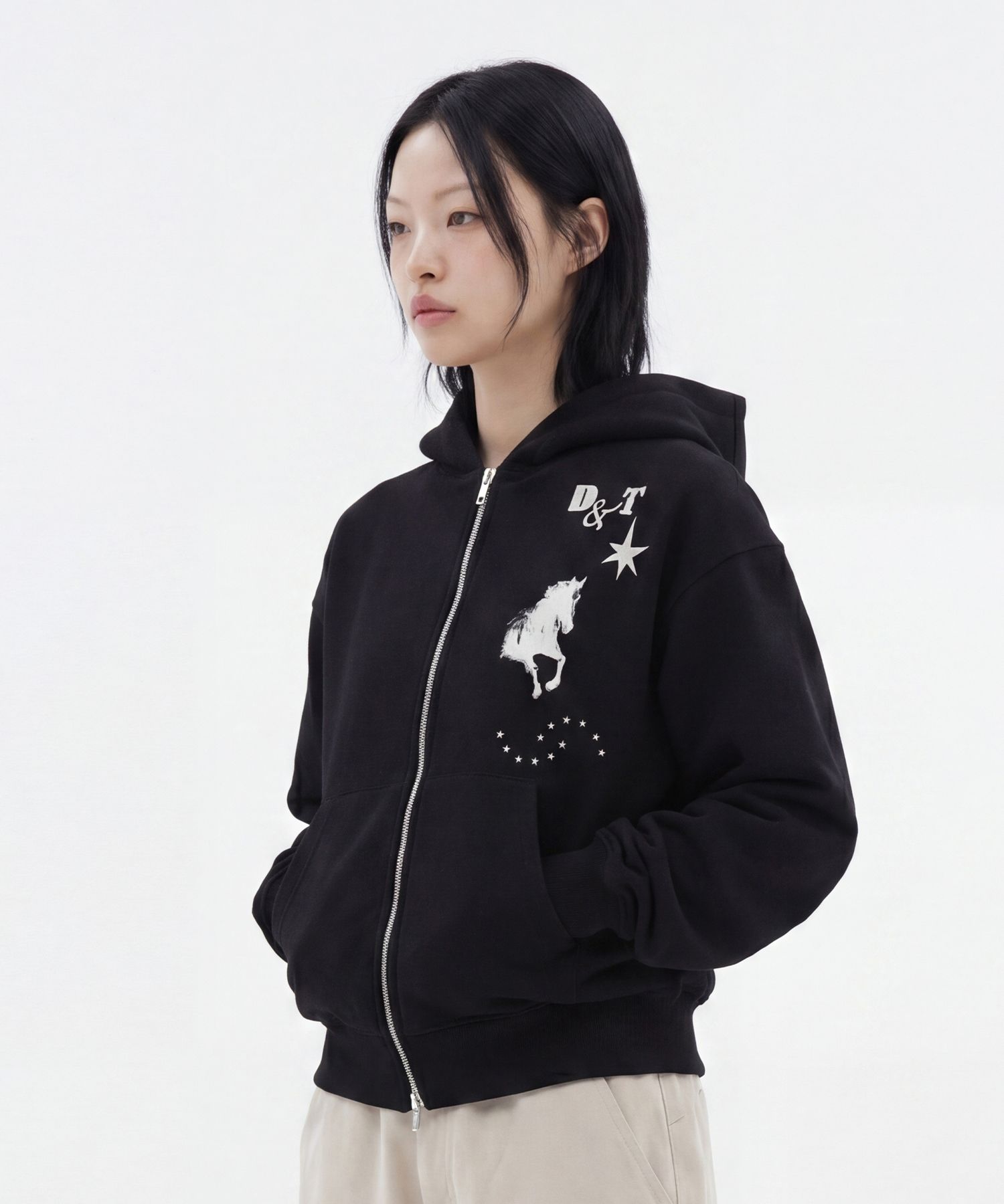 MUSINSA公式 | DOMINANT Midnight Horse Graphic Hoodie ZIP-UP_Black