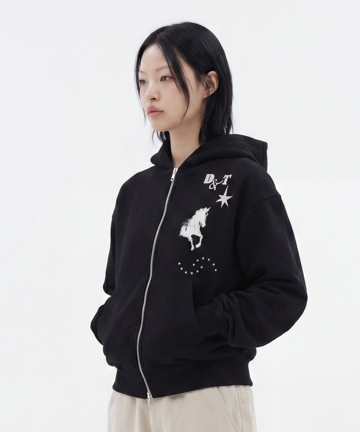 도미넌트(DOMINANT) Midnight Horse Graphic Hoodie ZIP-UP_Black