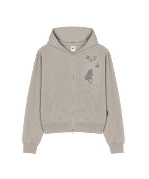 Midnight Horse Graphic Hoodie ZIP-UP_Beige