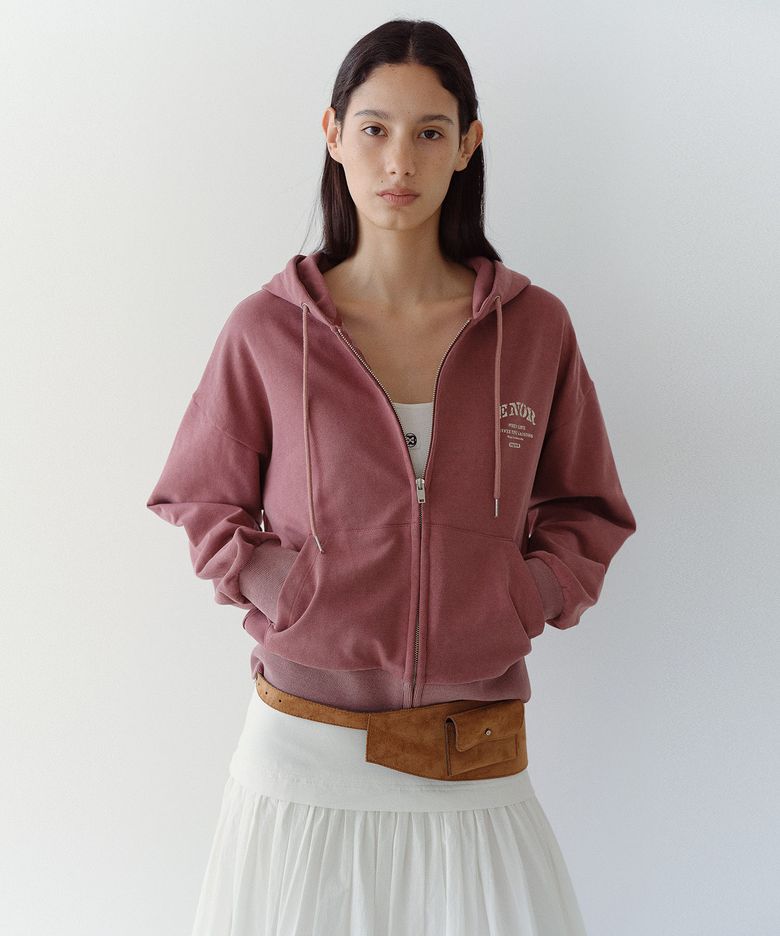 VINTAGE WASHED ZIP UP HOODIE - PINK