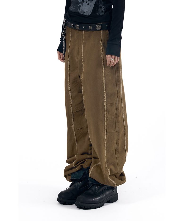 Knee Pin-Tuck Panel Cotton Pants (Brown)